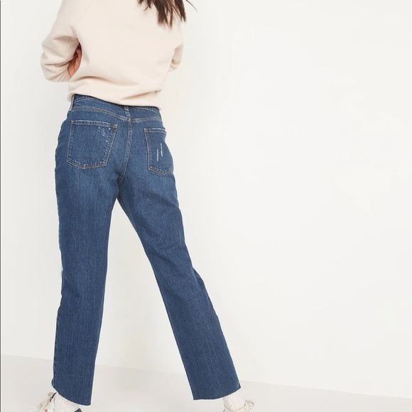 NWT Old Navy High Rise Distressed Slouchy Straight Jeans - Picture 2 of 16